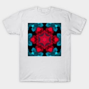 Retro Mandala Flower Red Blue and Black T-Shirt